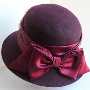 Vintage Womens Hat, Dark Purple with Large Satin Bow/Ribbon